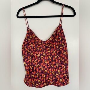 Zara Floral Cowl Neck Satin Tank Top Blouse - Size Small